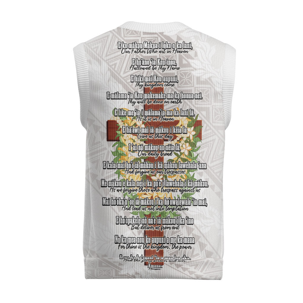 Hawaii Ka Pule a ka Haku Memorial Christmas Knitted V-Neck Vest Flower Lei Cross - Ivory White LT7 - Polynesian Pride