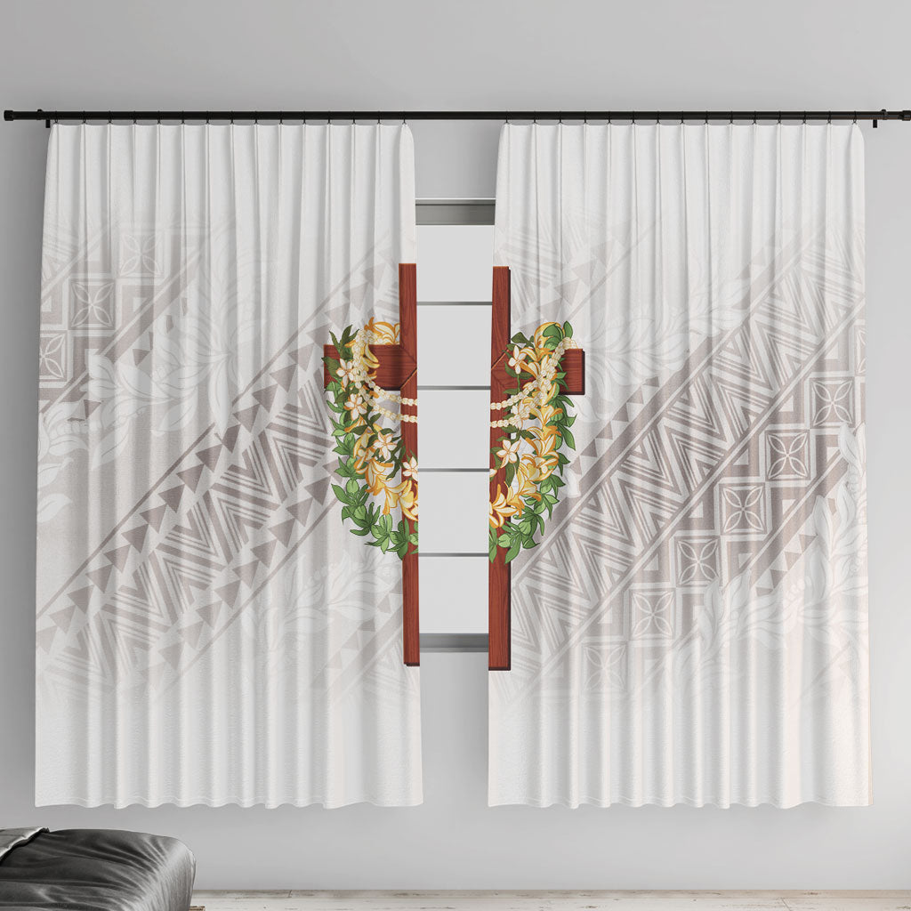 Hawaii ⁠Ka Pule a ka Haku Memorial Window Curtain Flower Lei Cross - Ivory White
