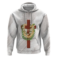 Hawaii Ka Pule a ka Haku Memorial Zip Hoodie Flower Lei Cross - Ivory White LT7 Pullover Hoodie Ivory - Polynesian Pride