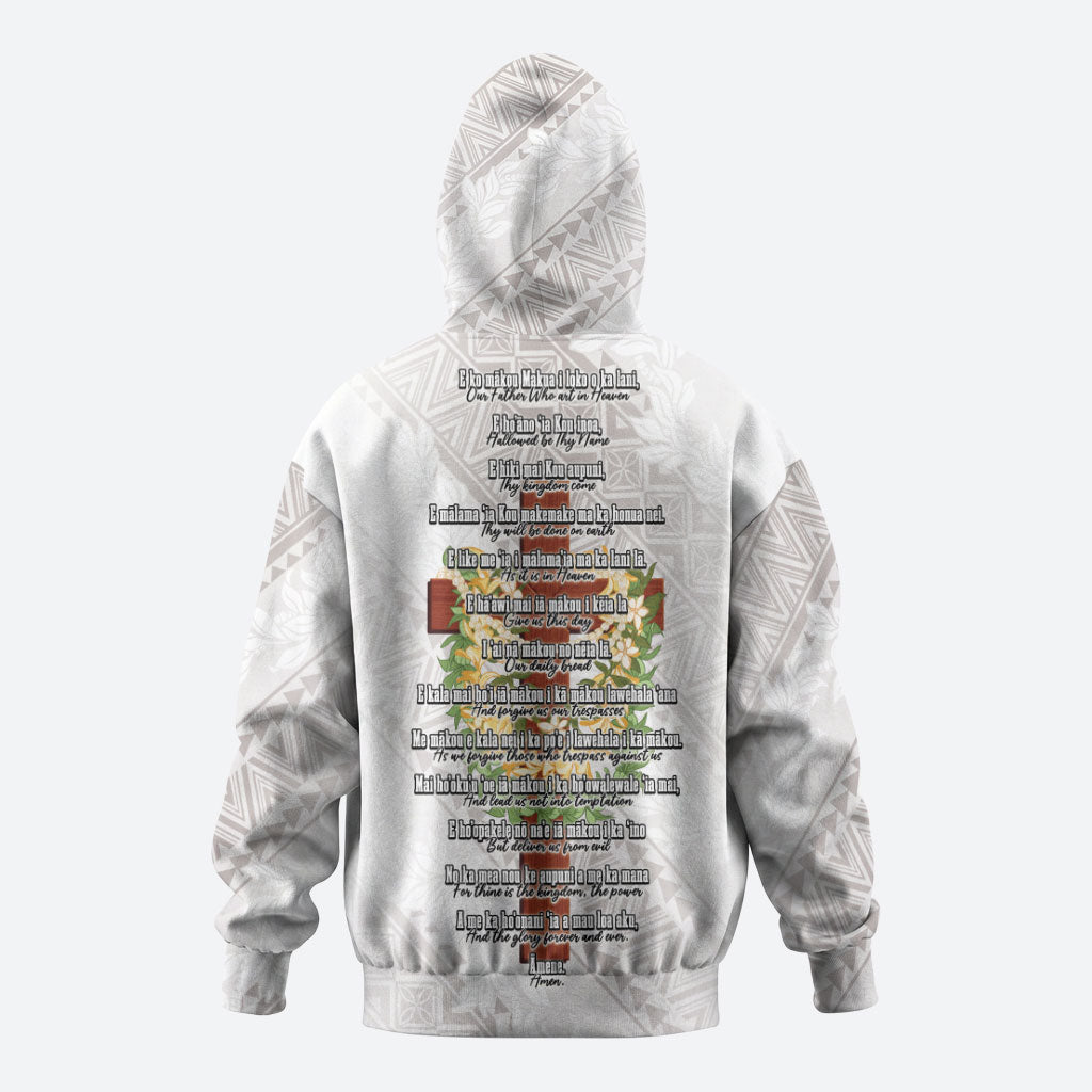 Hawaii Ka Pule a ka Haku Memorial Zip Hoodie Flower Lei Cross - Ivory White LT7 - Polynesian Pride