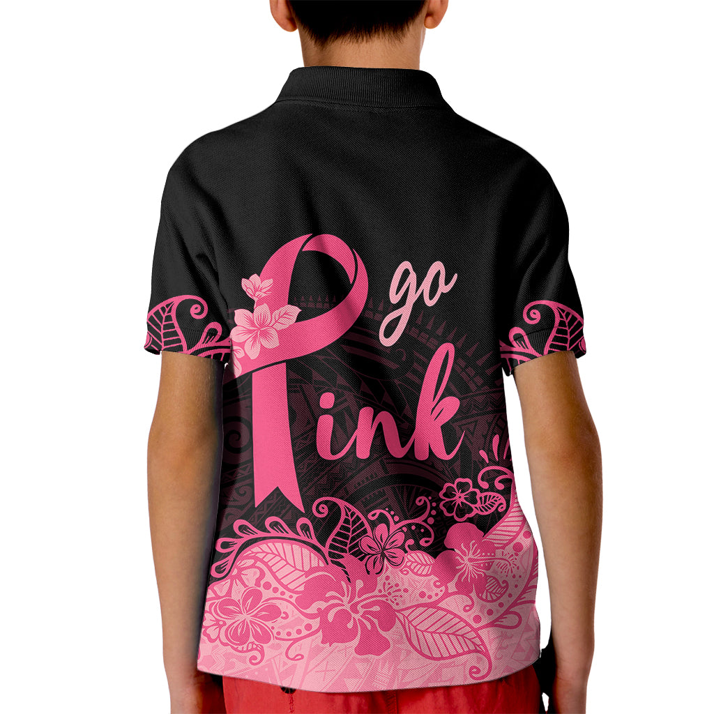 Polynesian Kid Polo Shirt Plumeria Breast Cancer Awareness Survivor Ribbon Pink LT7 - Polynesian Pride