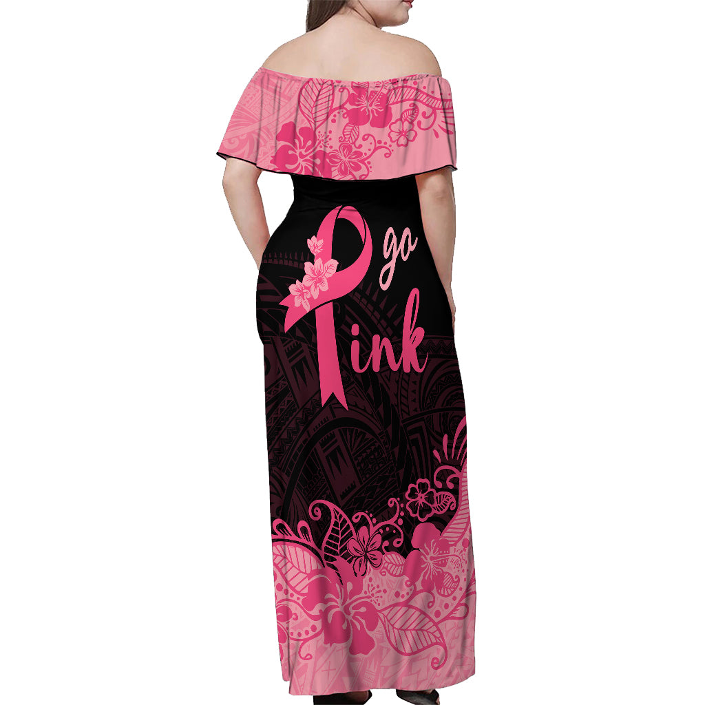 Polynesian Off Shoulder Maxi Dress Plumeria Breast Cancer Awareness Survivor Ribbon Pink LT7 - Polynesian Pride