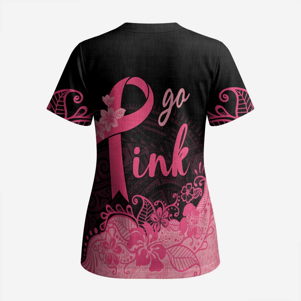 Polynesian Scrub Top Plumeria Breast Cancer Awareness Survivor Ribbon Pink - Polynesian Pride