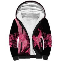 Polynesian Sherpa Hoodie Plumeria Breast Cancer Awareness Survivor Ribbon Pink LT7 Unisex Black Pink - Polynesian Pride