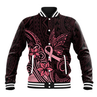 Polynesian Baseball Jacket Breast Cancer RIbbon Butterfly Mix Plumeria Curves Pink LT7 Unisex Black Pink - Polynesian Pride
