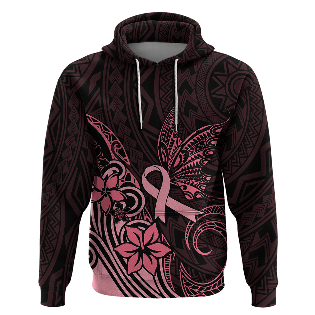 Polynesian Hoodie Breast Cancer RIbbon Butterfly Mix Plumeria Curves Pink LT7 Black Pink - Polynesian Pride