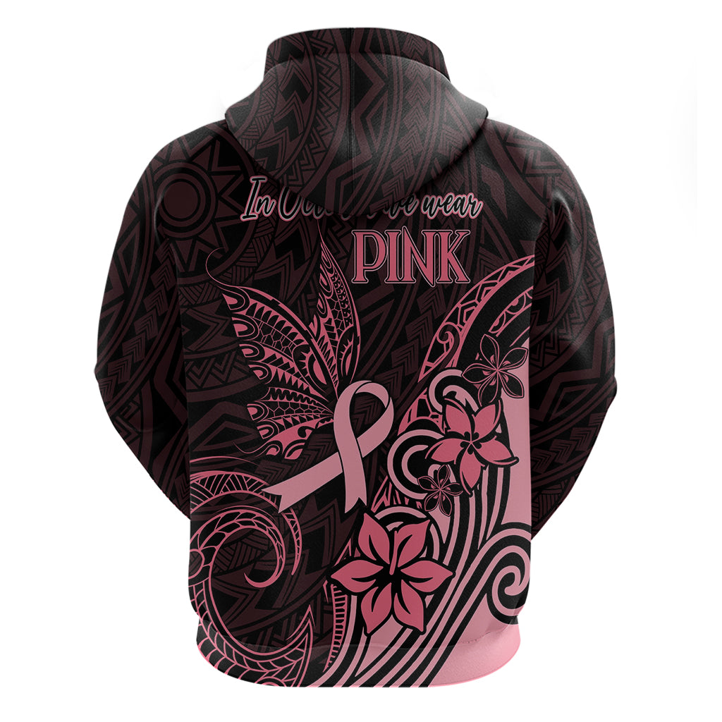 Polynesian Hoodie Breast Cancer RIbbon Butterfly Mix Plumeria Curves Pink LT7 - Polynesian Pride
