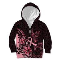 Polynesian Kid Hoodie Breast Cancer RIbbon Butterfly Mix Plumeria Curves Pink LT7 Zip Hoodie Black Pink - Polynesian Pride