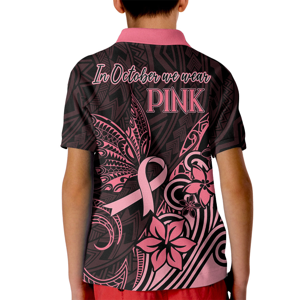 Polynesian Kid Polo Shirt Breast Cancer RIbbon Butterfly Mix Plumeria Curves Pink LT7 - Polynesian Pride
