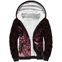 Polynesian Sherpa Hoodie Breast Cancer RIbbon Butterfly Mix Plumeria Curves Pink LT7 Unisex Black Pink - Polynesian Pride