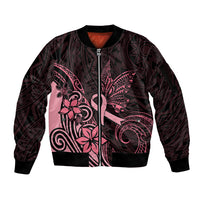 Polynesian Sleeve Zip Bomber Jacket Breast Cancer RIbbon Butterfly Mix Plumeria Curves Pink LT7 Unisex Black Pink - Polynesian Pride