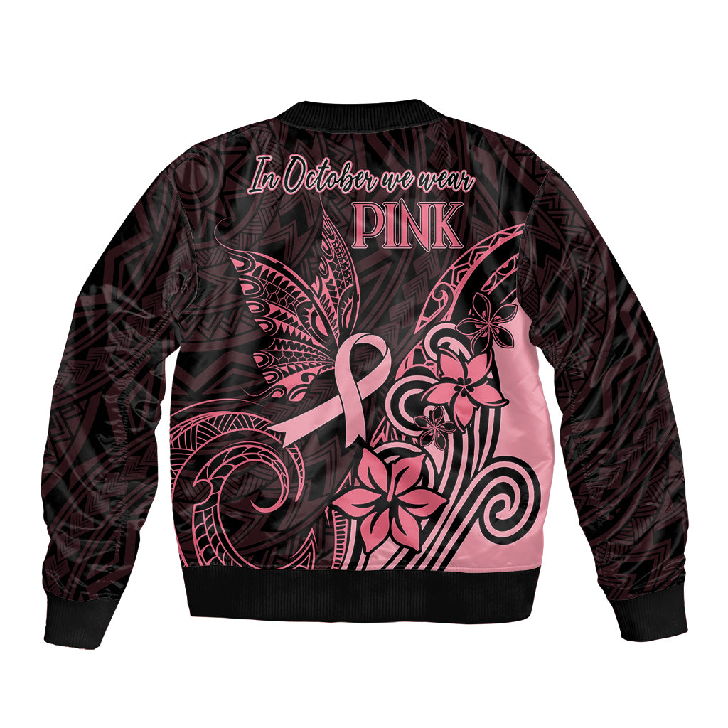 Polynesian Sleeve Zip Bomber Jacket Breast Cancer RIbbon Butterfly Mix Plumeria Curves Pink LT7 - Polynesian Pride