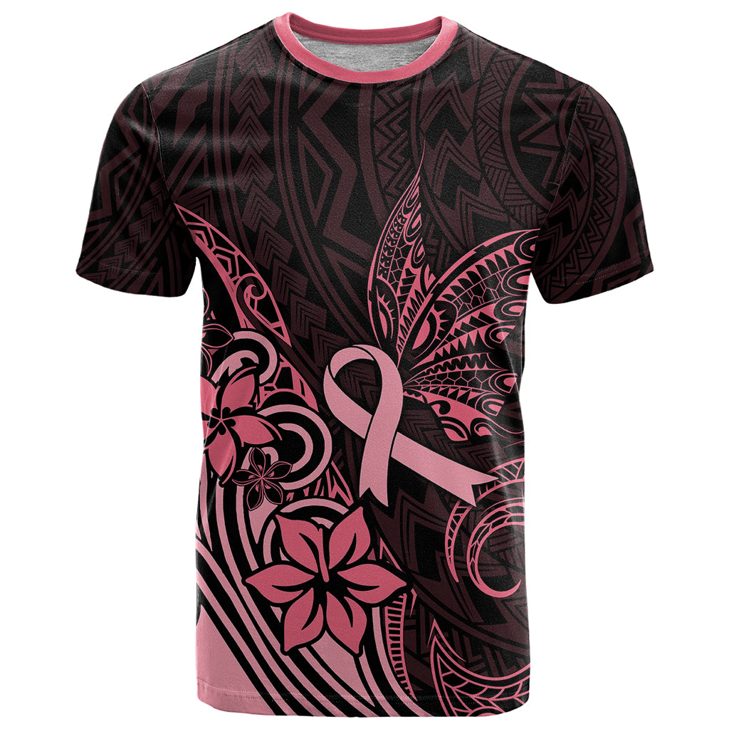 Polynesian T Shirt Breast Cancer RIbbon Butterfly Mix Plumeria Curves Pink LT7 Black Pink - Polynesian Pride