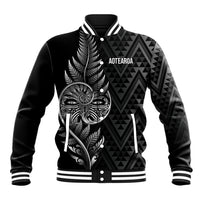 New Zealand Ta Moko Silver Fern Baseball Jacket Taniko Taniwha Motifs LT7 Unisex Black - Polynesian Pride