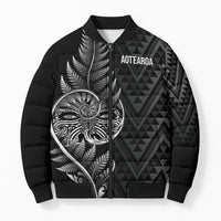 New Zealand Ta Moko Silver Fern Bomber Puffer Jacket Taniko Taniwha Motifs