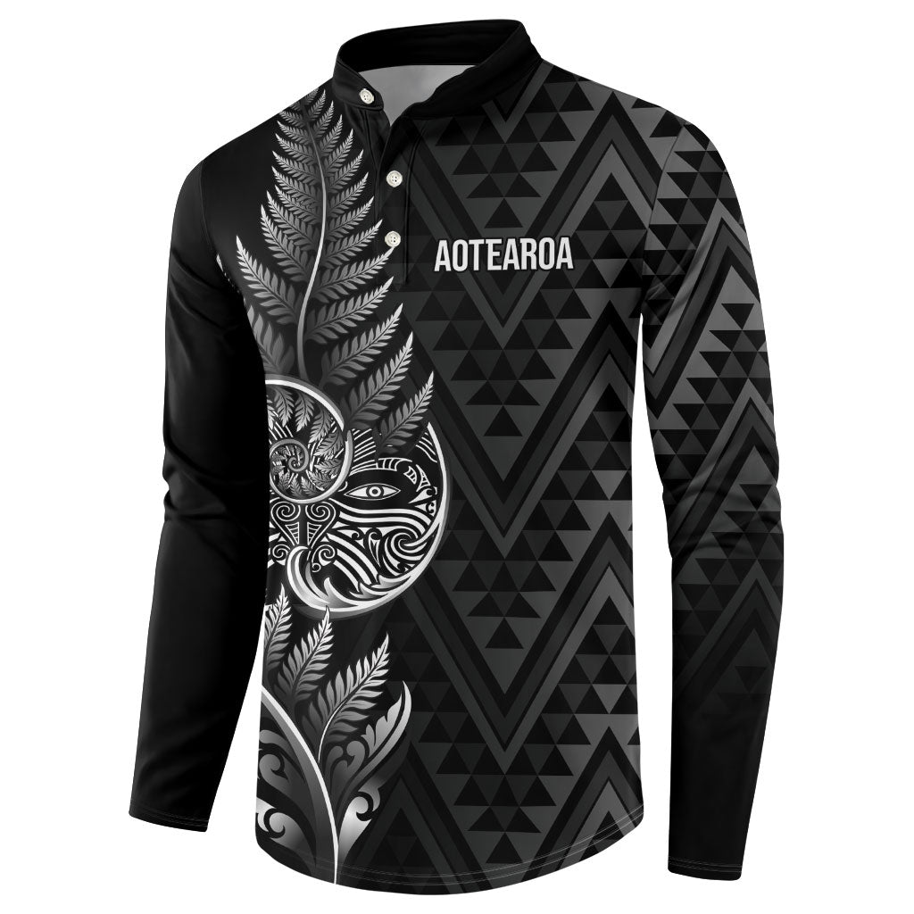 New Zealand Ta Moko Silver Fern Button Sweatshirt Taniko Taniwha Motifs
