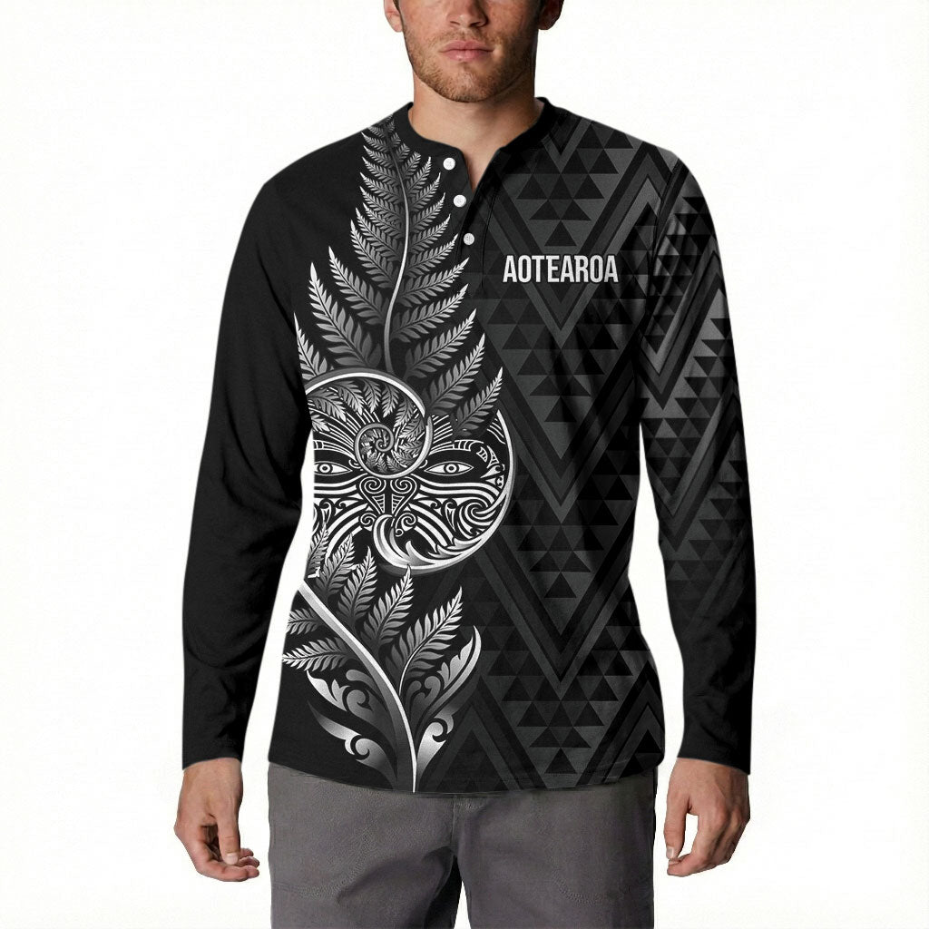 New Zealand Ta Moko Silver Fern Button Sweatshirt Taniko Taniwha Motifs