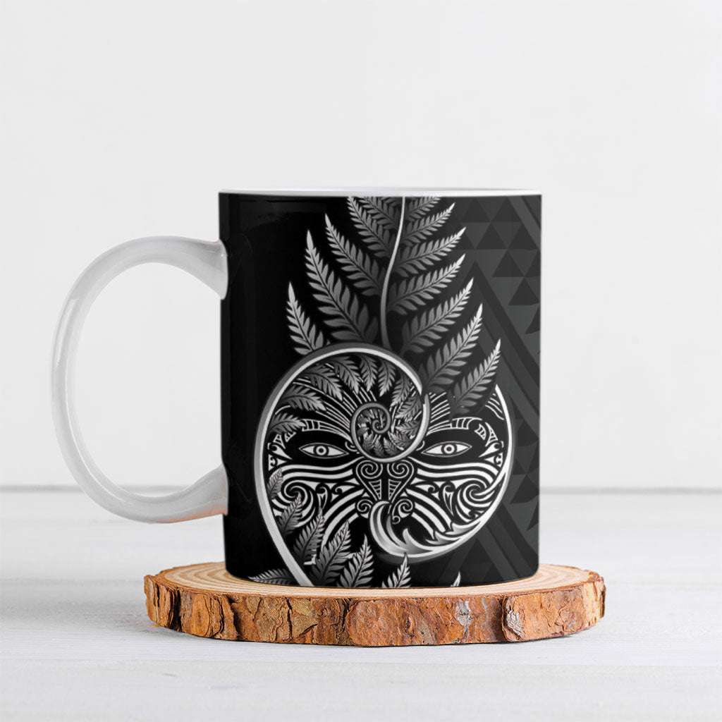 New Zealand Ta Moko Silver Fern Ceramic Mug Taniko Taniwha Motifs LT7 Black - Polynesian Pride