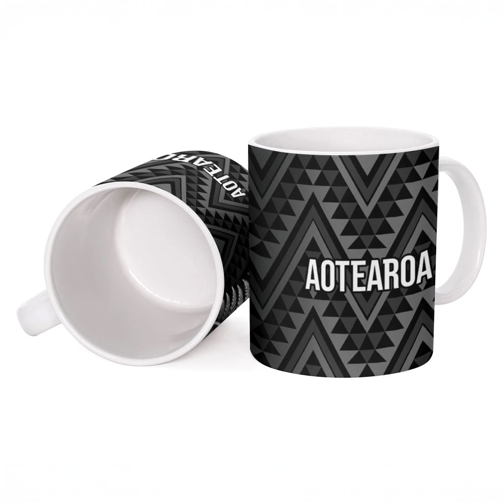 New Zealand Ta Moko Silver Fern Ceramic Mug Taniko Taniwha Motifs LT7 - Polynesian Pride