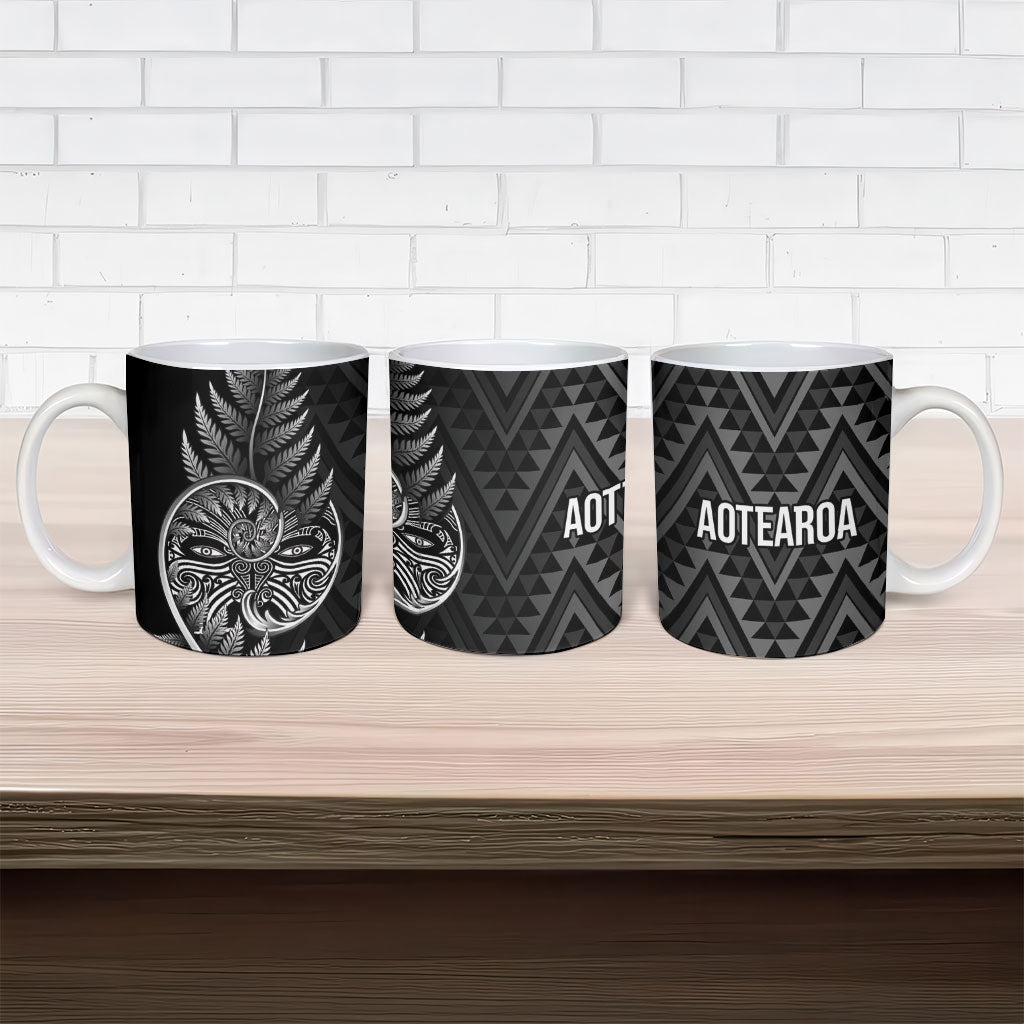 New Zealand Ta Moko Silver Fern Ceramic Mug Taniko Taniwha Motifs LT7 - Polynesian Pride