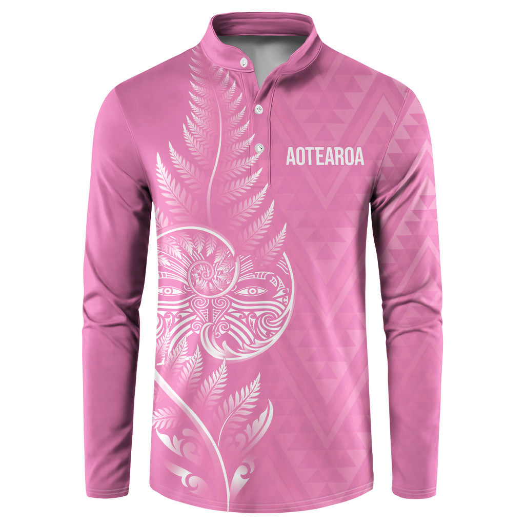 New Zealand Ta Moko Silver Fern Pink Button Sweatshirt Taniko Taniwha Motifs LT7 Pink - Polynesian Pride