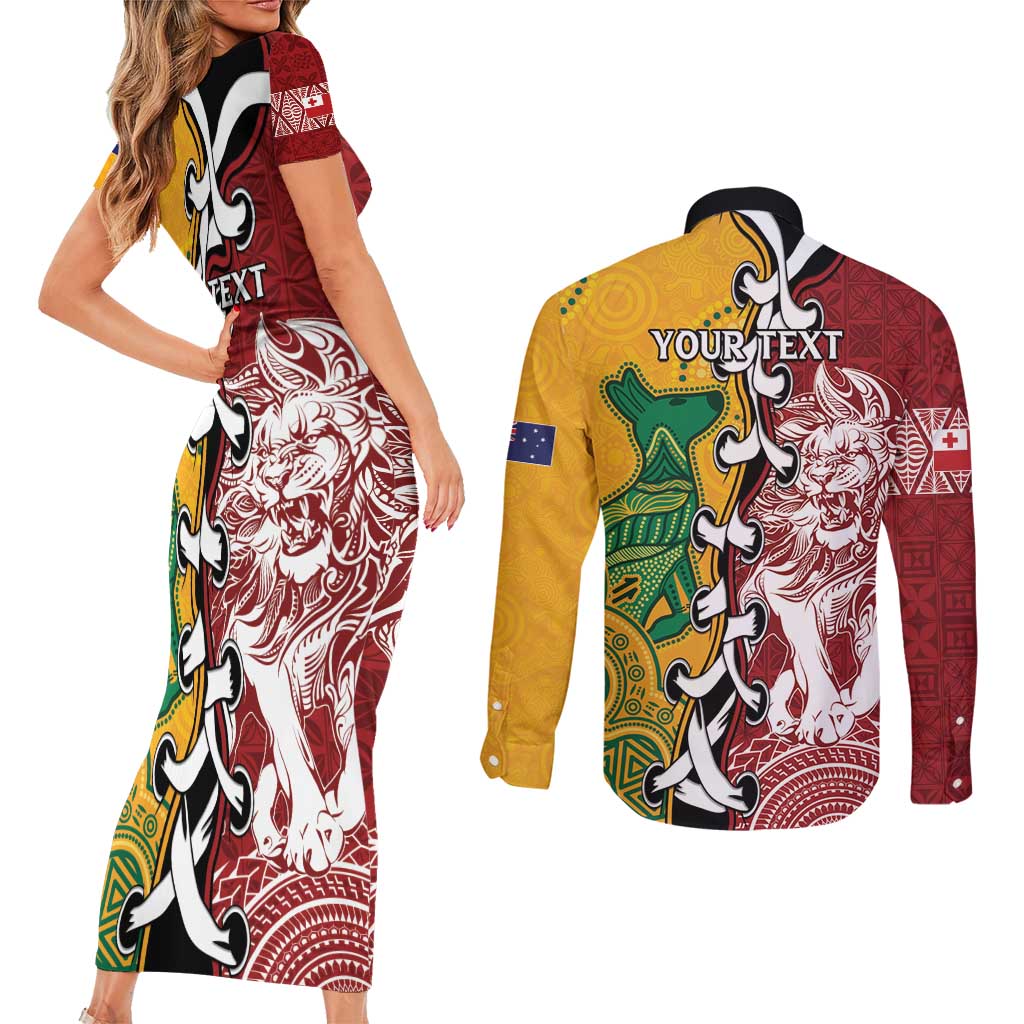 Mate Ma'a Tonga Vs Australia Rugby Personalized Couples Matching Short Sleeve Bodycon Dress and Long Sleeve Button Shirt Special Mascots