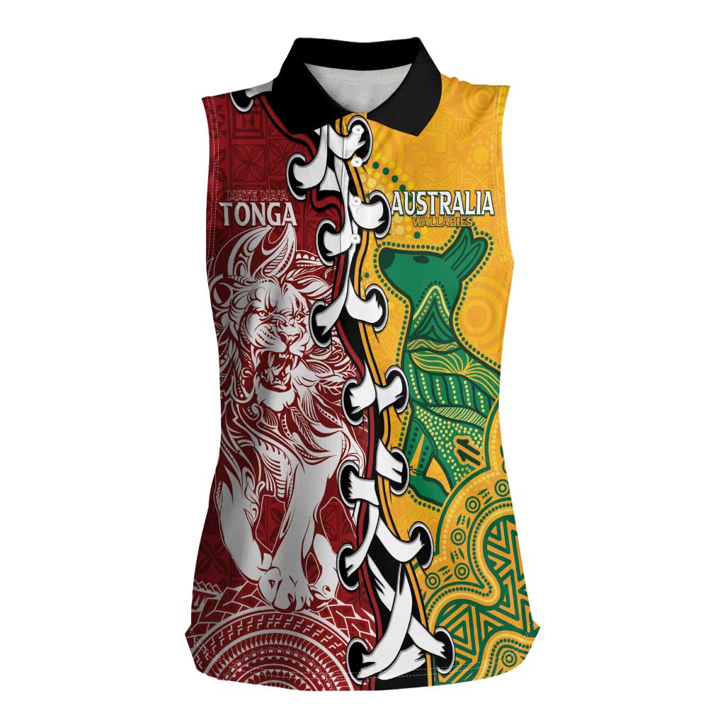 Mate Ma'a Tonga Vs Australia Rugby Personalized Women Sleeveless Polo Shirt Special Mascots