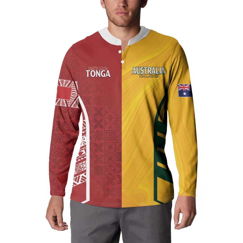 Australia - Tonga Rugby Custom Button Sweatshirt Minimalist Dynamic