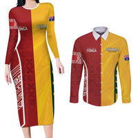 Australia - Tonga Rugby Custom Couples Matching Long Sleeve Bodycon Dress and Long Sleeve Button Shirt Minimalist Dynamic