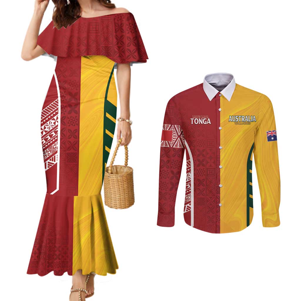 Australia - Tonga Rugby Custom Couples Matching Mermaid Dress and Long Sleeve Button Shirt Minimalist Dynamic
