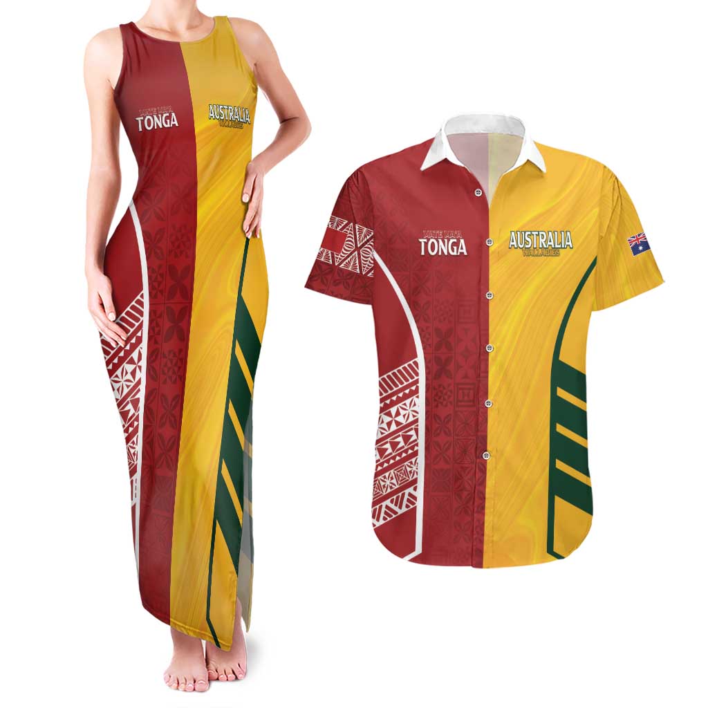 Australia - Tonga Rugby Custom Couples Matching Tank Maxi Dress and Hawaiian Shirt Minimalist Dynamic
