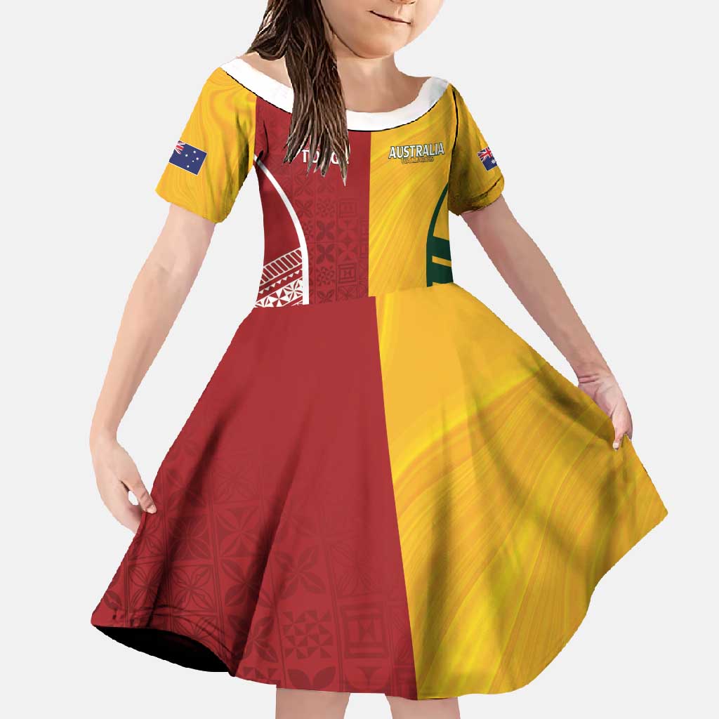 Australia - Tonga Rugby Custom Family Matching Off Shoulder Maxi Dress and Hawaiian Shirt Minimalist Dynamic