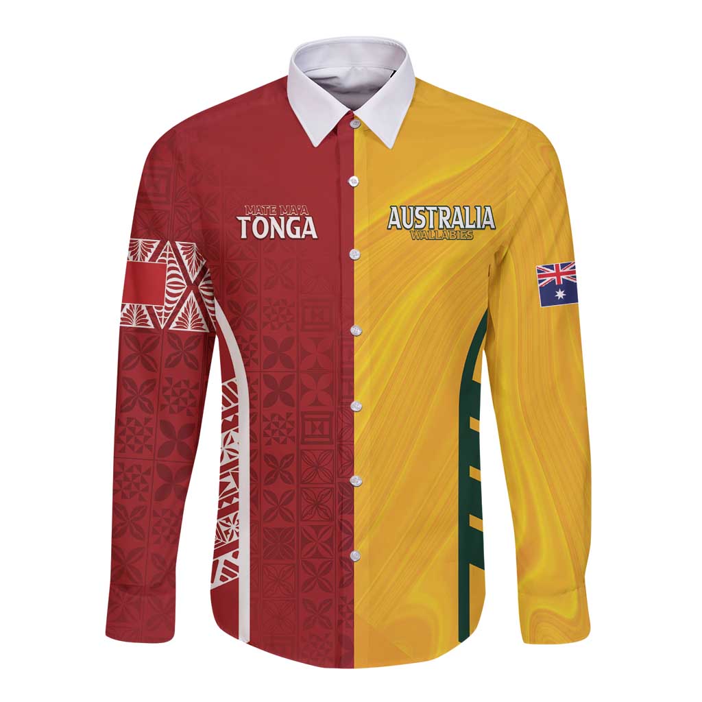 Australia - Tonga Rugby Custom Long Sleeve Button Shirt Minimalist Dynamic