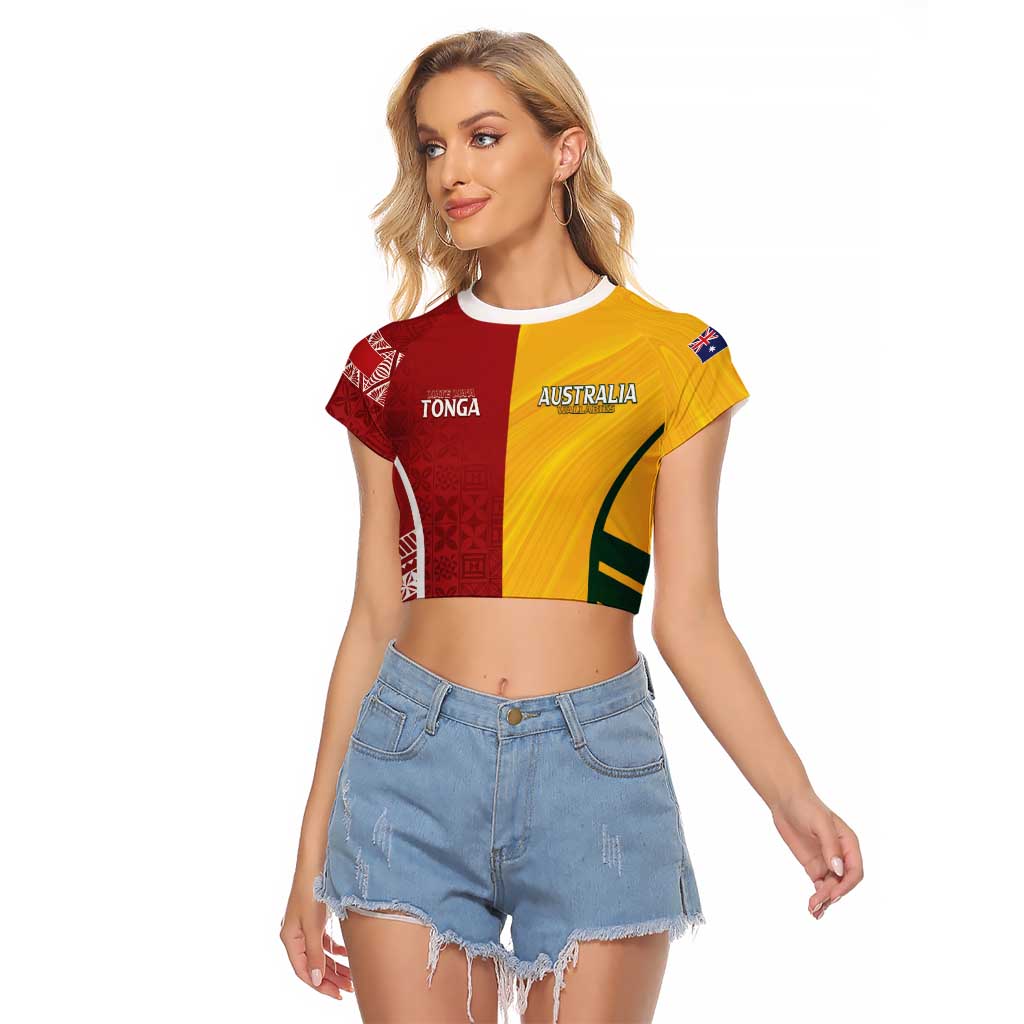 Australia - Tonga Rugby Custom Raglan Cropped T Shirt Minimalist Dynamic