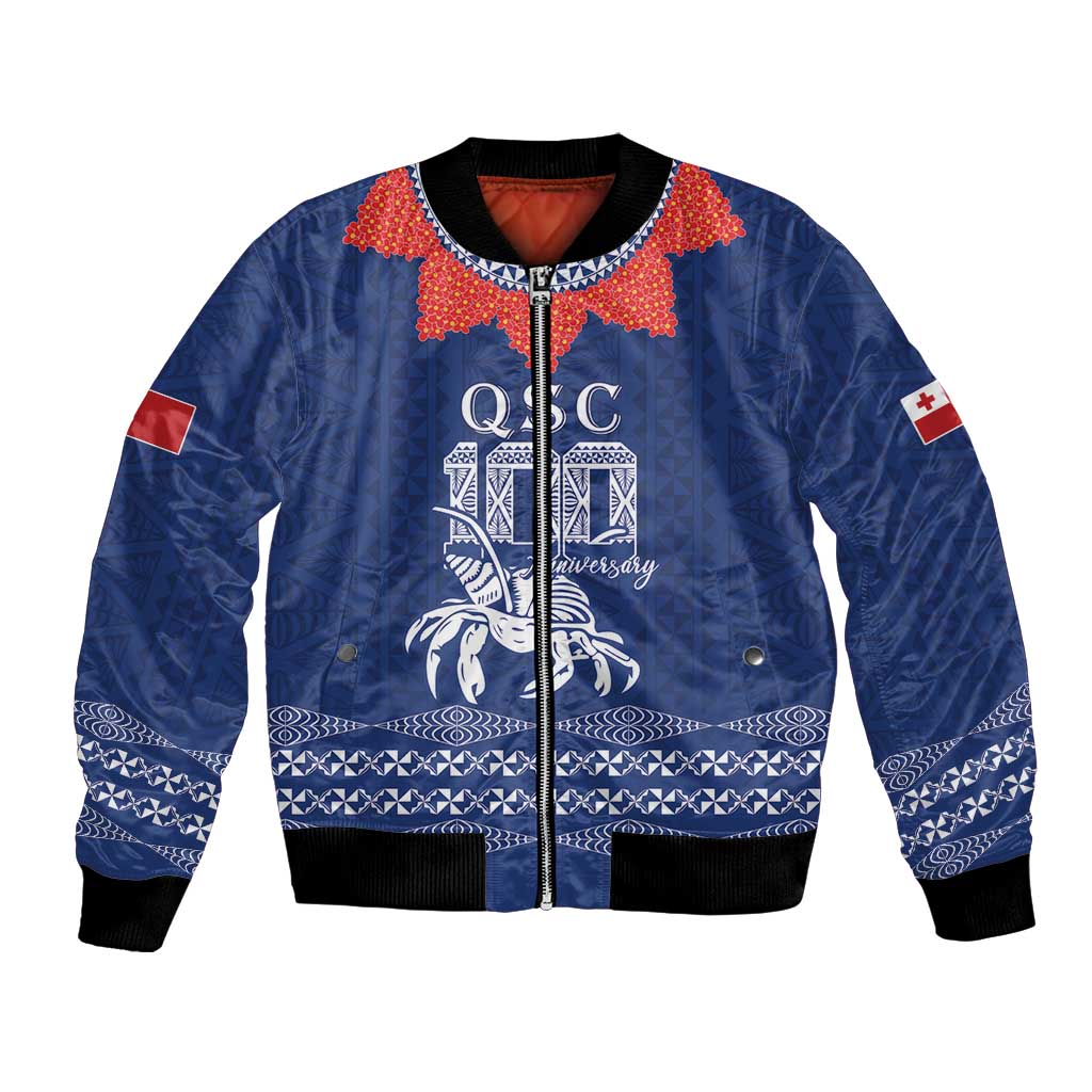 Queen Salote College 100 Years Anniversary Personalized Bomber Jacket Tonga QSC Royal Blue - Polynesian Pride