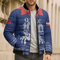 Queen Salote College 100 Years Anniversary Personalized Bomber Puffer Jacket Tonga QSC Royal Blue - Polynesian Pride