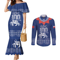 Queen Salote College 100 Years Anniversary Personalized Couples Matching Mermaid Dress and Long Sleeve Button Shirt Tonga QSC Royal Blue - Polynesian Pride