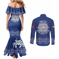 Queen Salote College 100 Years Anniversary Personalized Couples Matching Mermaid Dress and Long Sleeve Button Shirt Tonga QSC Royal Blue - Polynesian Pride