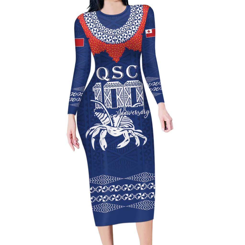 Queen Salote College 100 Years Anniversary Personalized Family Matching Long Sleeve Bodycon Dress and Hawaiian Shirt Tonga QSC Royal Blue - Polynesian Pride