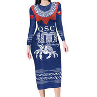 Queen Salote College 100 Years Anniversary Personalized Family Matching Long Sleeve Bodycon Dress and Hawaiian Shirt Tonga QSC Royal Blue - Polynesian Pride