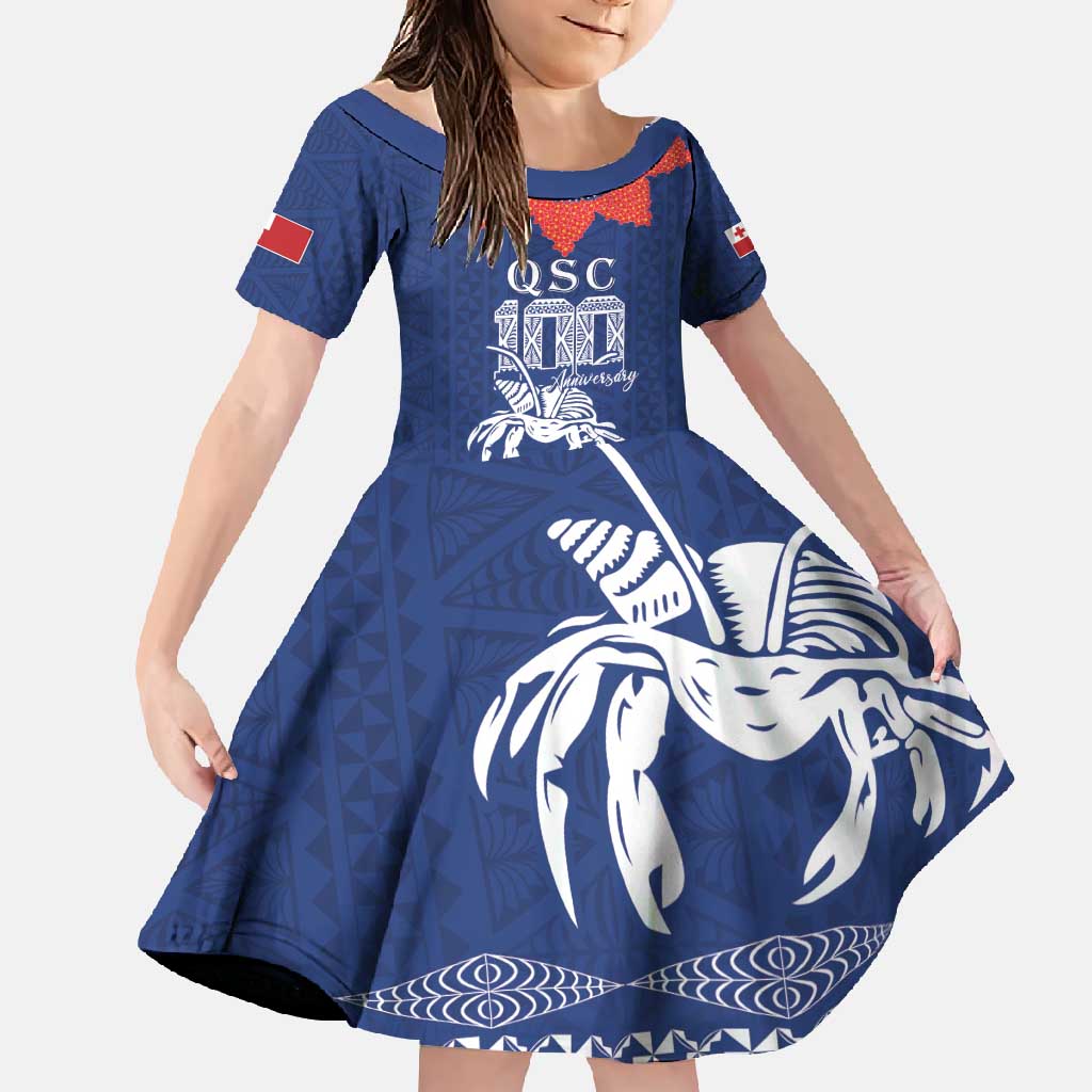 Queen Salote College 100 Years Anniversary Personalized Family Matching Short Sleeve Bodycon Dress and Hawaiian Shirt Tonga QSC Royal Blue - Polynesian Pride