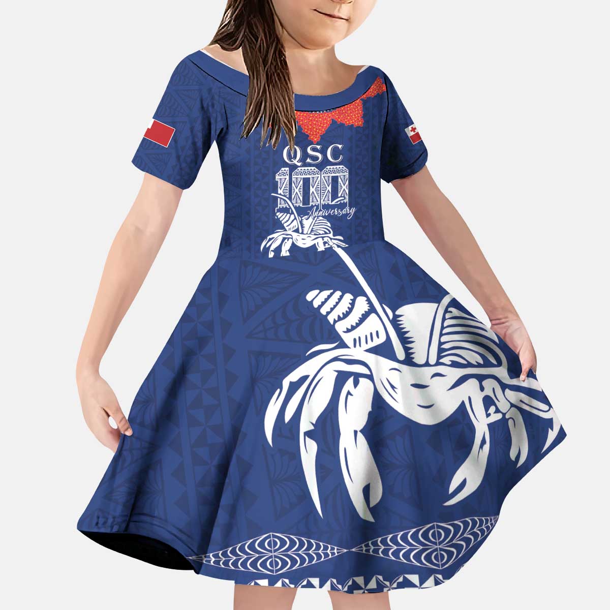 Queen Salote College 100 Years Anniversary Personalized Kid Short Sleeve Dress Tonga QSC Royal Blue - Polynesian Pride