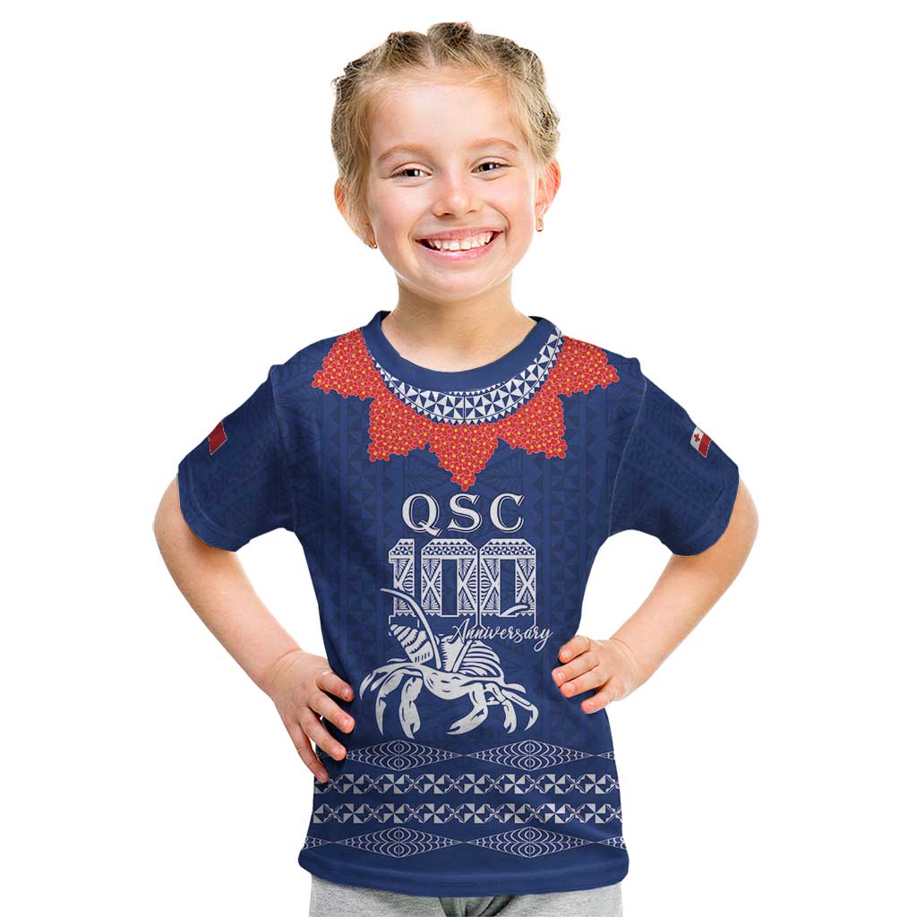 Queen Salote College 100 Years Anniversary Personalized Kid T Shirt Tonga QSC Royal Blue - Polynesian Pride
