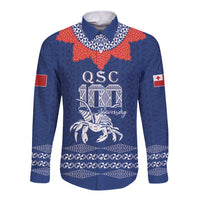 Queen Salote College 100 Years Anniversary Personalized Long Sleeve Button Shirt Tonga QSC Royal Blue - Polynesian Pride