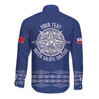 Queen Salote College 100 Years Anniversary Personalized Long Sleeve Button Shirt Tonga QSC Royal Blue - Polynesian Pride