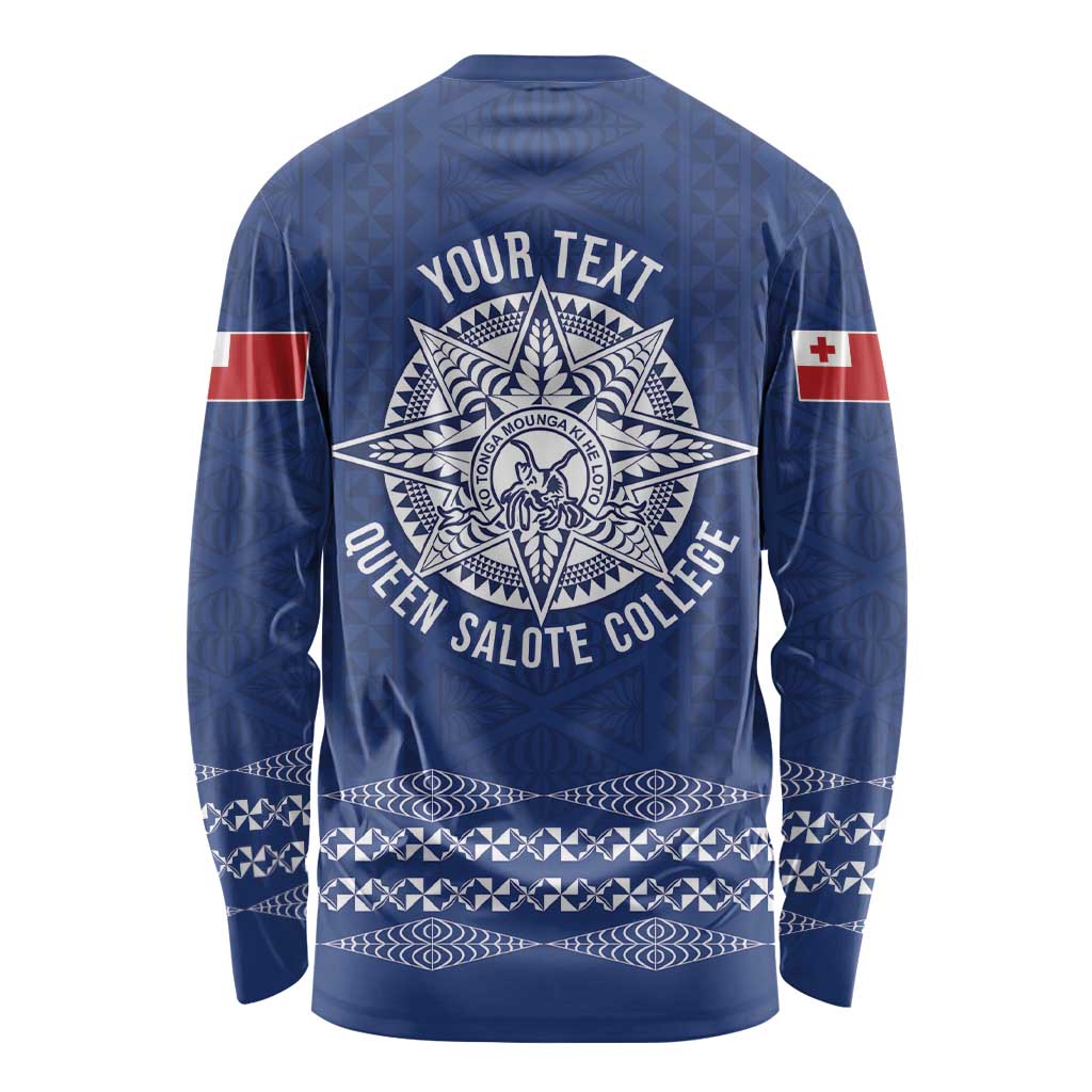 Queen Salote College 100 Years Anniversary Personalized Long Sleeve Shirt Tonga QSC Royal Blue - Polynesian Pride
