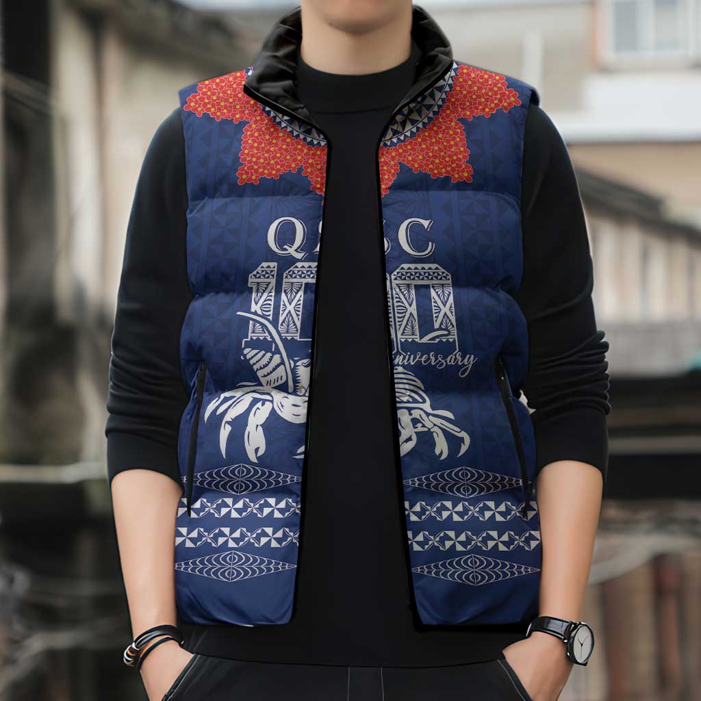 Queen Salote College 100 Years Anniversary Personalized Sleeveless Puffer Jacket Tonga QSC Royal Blue - Polynesian Pride