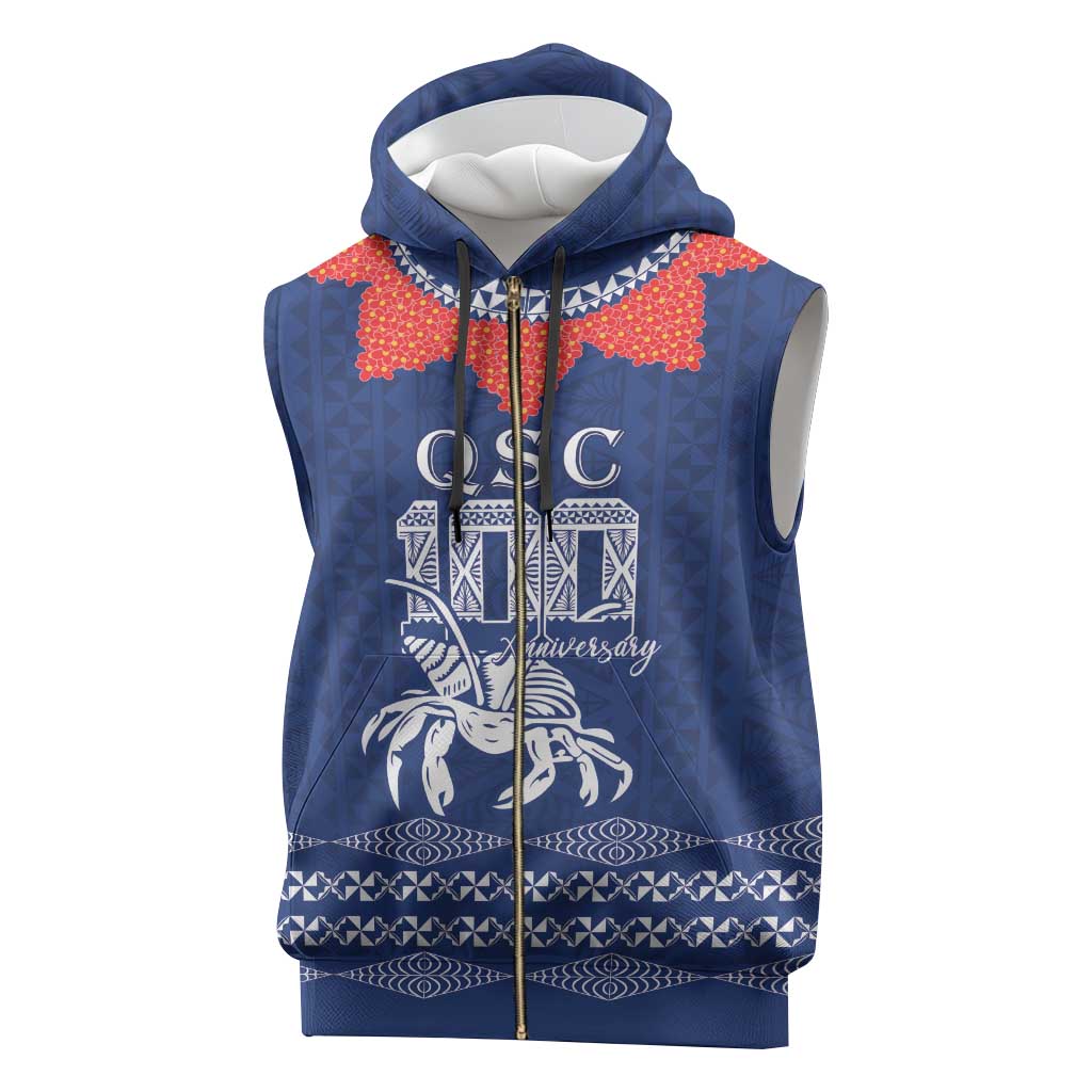 Queen Salote College 100 Years Anniversary Personalized Sleeveless Zip Hoodie Tonga QSC Royal Blue - Polynesian Pride