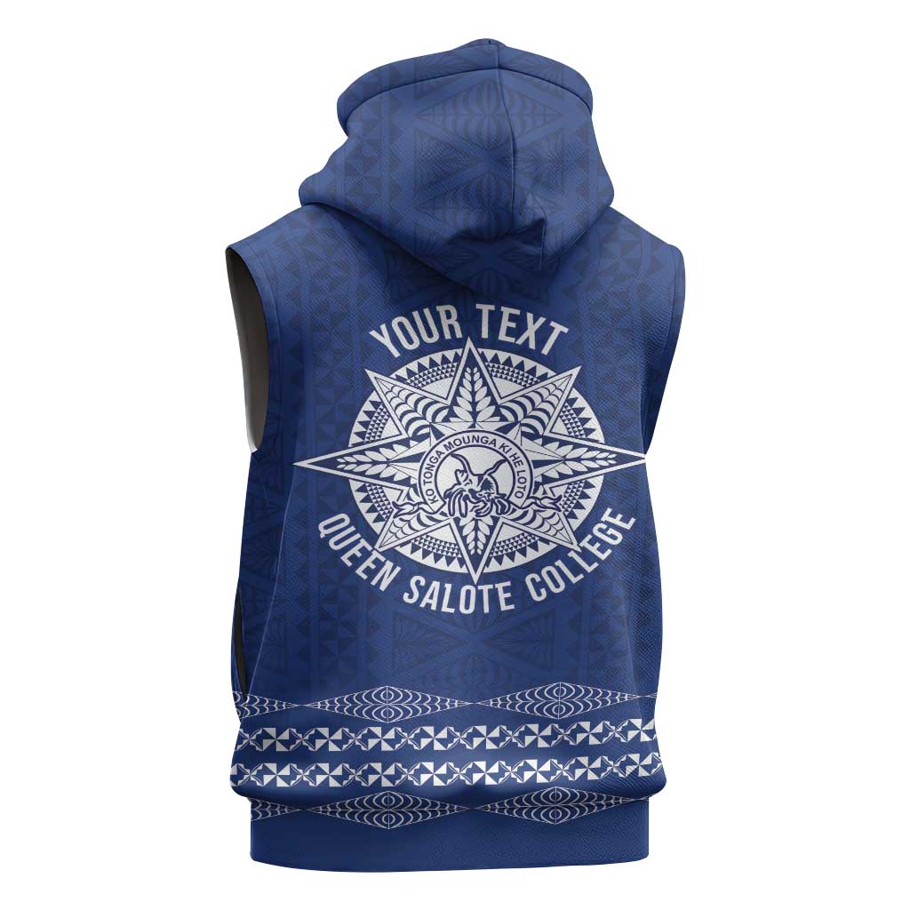 Queen Salote College 100 Years Anniversary Personalized Sleeveless Zip Hoodie Tonga QSC Royal Blue - Polynesian Pride