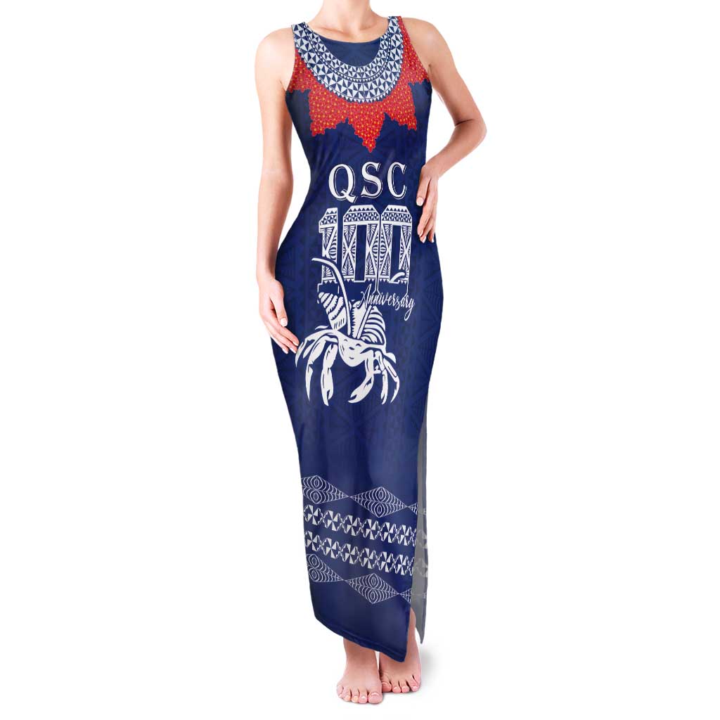 Queen Salote College 100 Years Anniversary Personalized Tank Maxi Dress Tonga QSC Royal Blue - Polynesian Pride